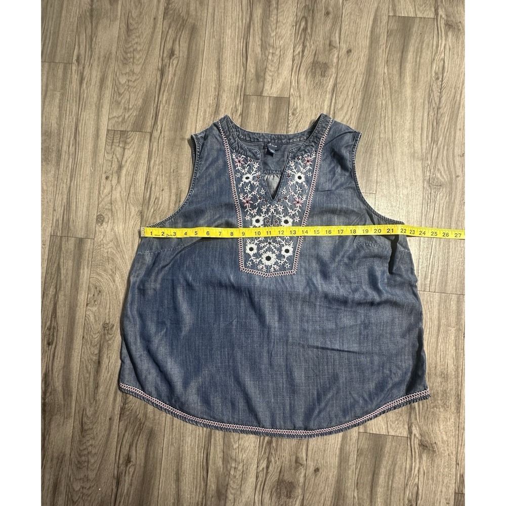 J Jill Denim Chambray‎ Sleeveless Top Women's Size XL Floral Embroidered Boho - Picture 5 of 11